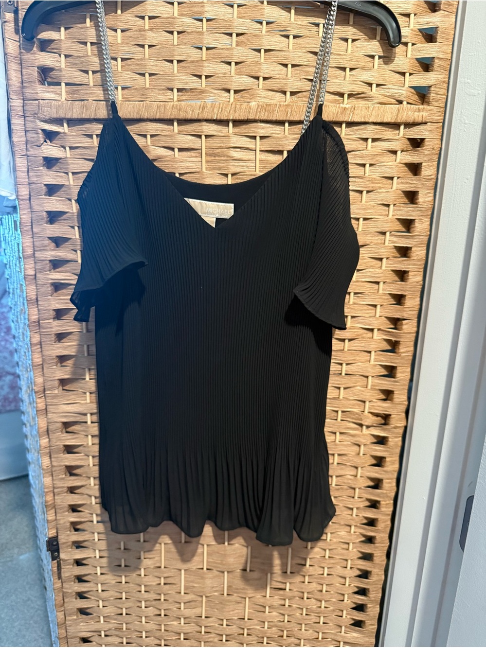 MICHAEL Michael Kors Black Pleated Cold-Shoulder Camisole with Chain Straps